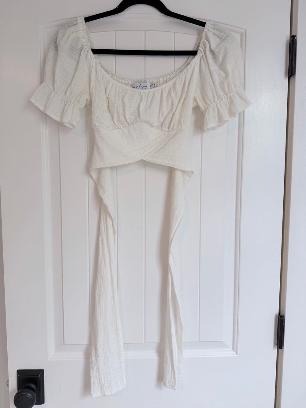Petal & Pup White Puff Sleeve Wrap Crop Top